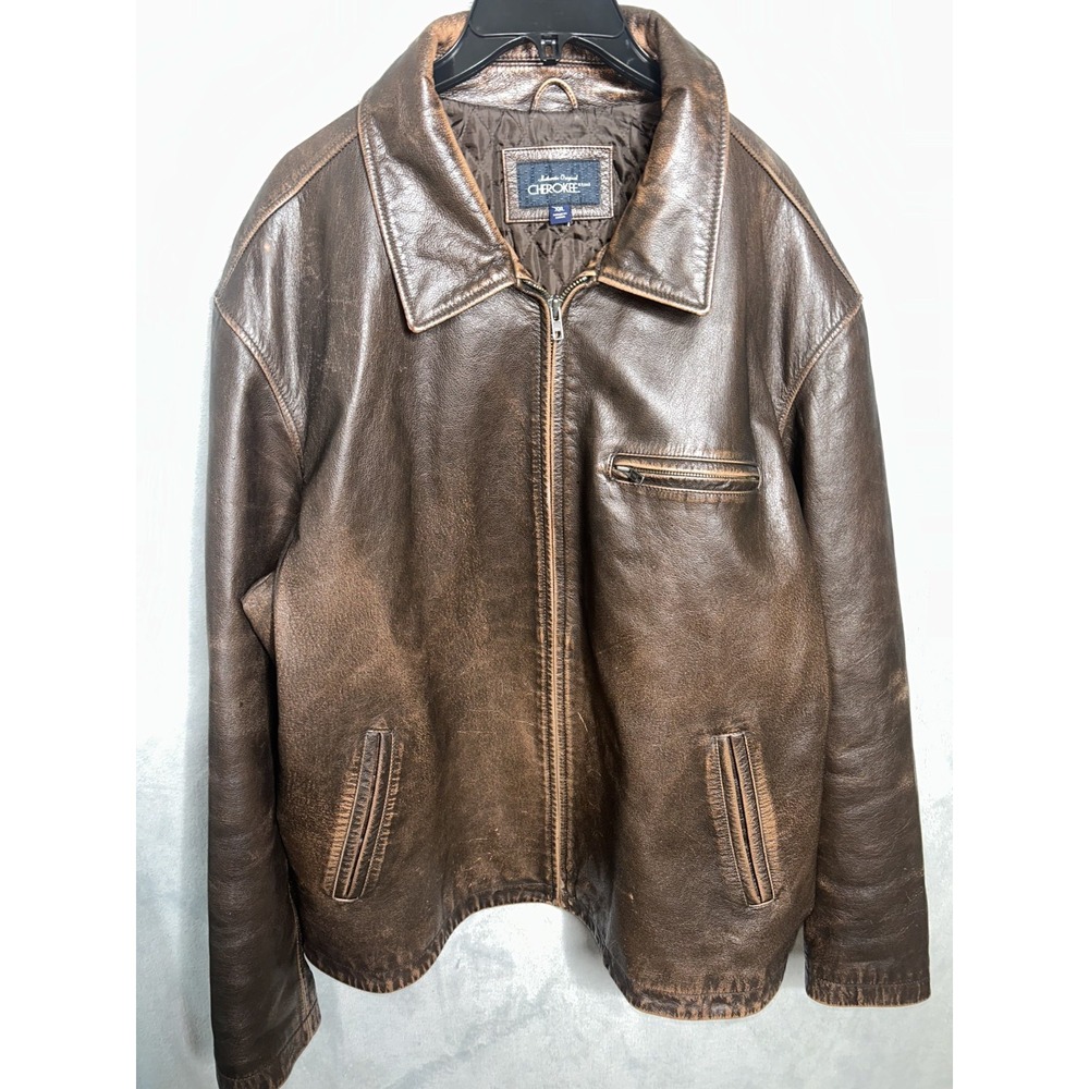 Vintage Authentic Original Cherokee Men's Brown Quilt Lined Leather Jacket 2XL